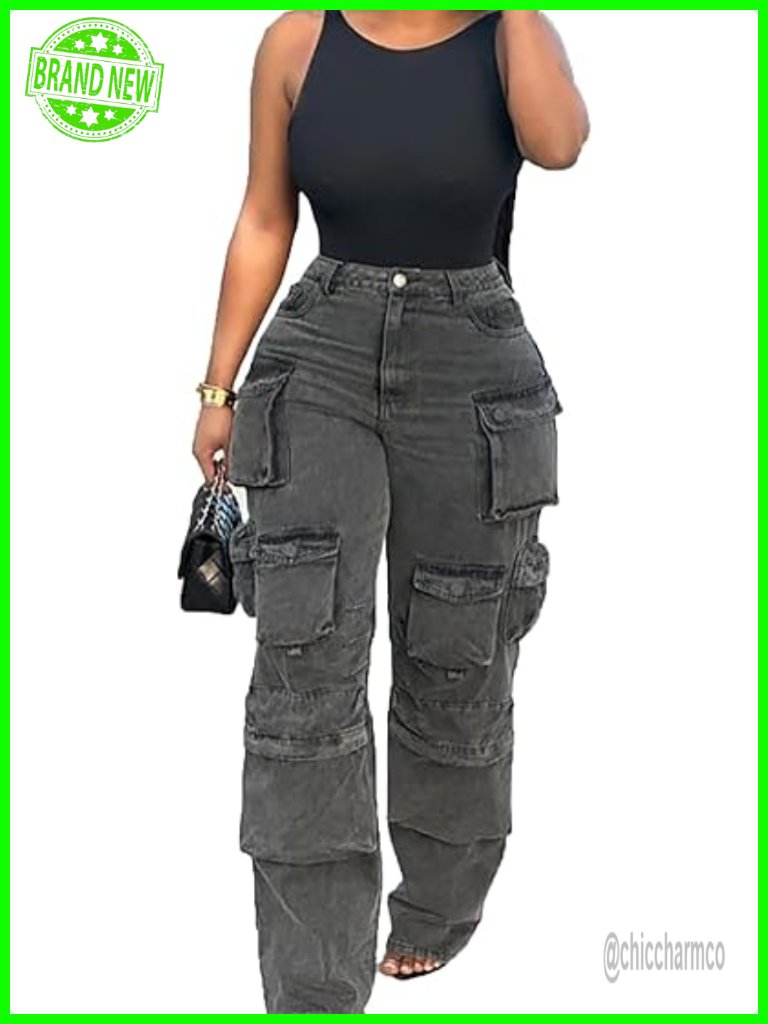 High Waisted Baggy Cargo Jeans Women Y2k Wide Leg Streetwear